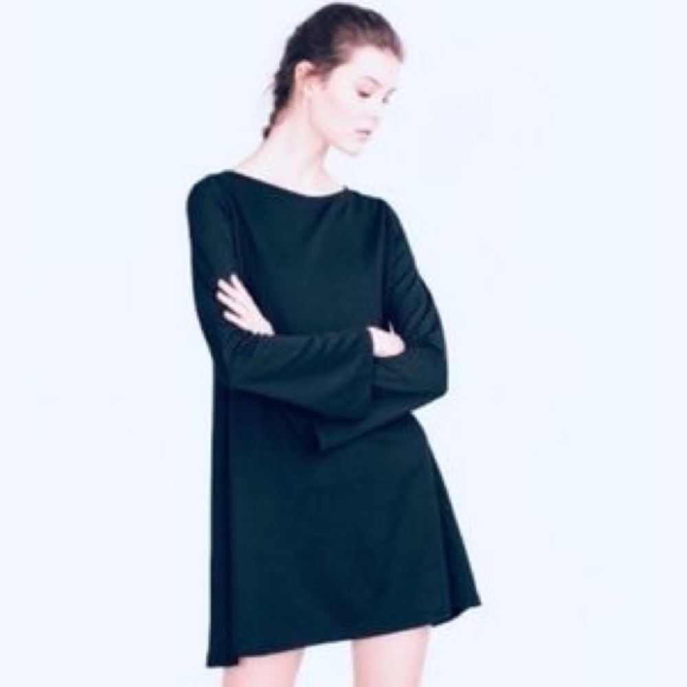 ZARA retro teal blue tunic mini dress with bell sleeves